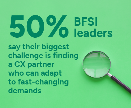 50% of BFSI leaders say their biggest challenge is finding a CX partner who can adapt to fast-changing demands.