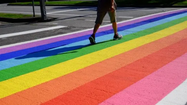 Rainbow-painted street