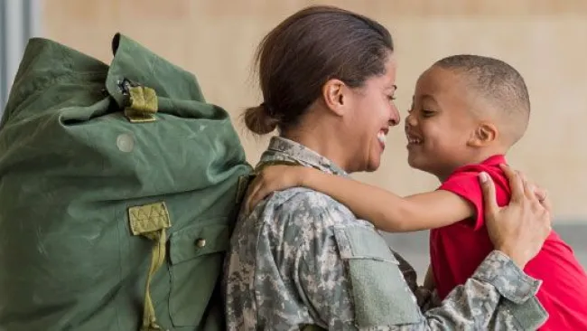 A soldier mom and her kid