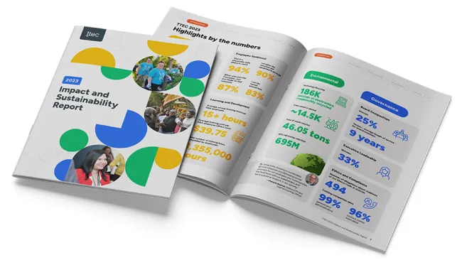 Cover and inside pages of TTEC Impact and Sustainability Report