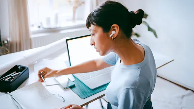 A woman working from home
