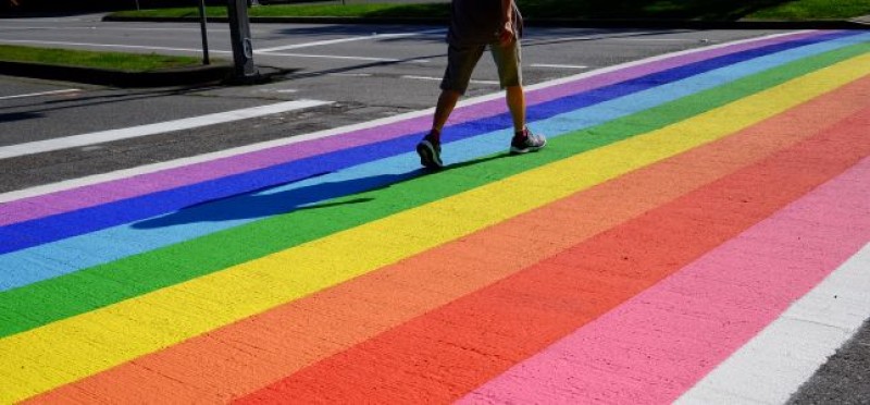 Rainbow-painted street
