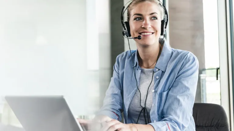 Call center associate in an office